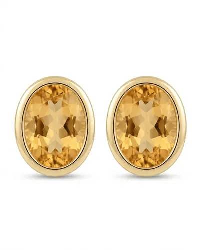 Brinco Oval 6 mm com Citrino em Prata Banhada a Ouro