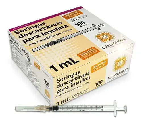 Seringa Insulina 13 x 0.45 26 G½ 1 ml 100 Unidades Descarpack