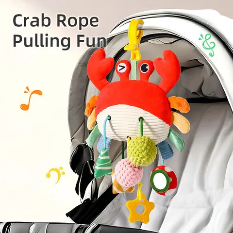 Pingente de cordão para cama, brinquedo de encorajamento para berço, mordedor, pingente de desenho animado com cordão