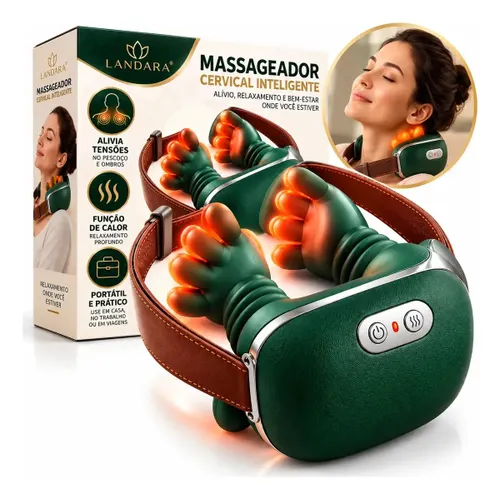 Massageador Cervical Elétrico 3D Pescoço Ombros Aquecimento Recarregavel sem Fio Massagem Profunda Relaxante Calor Mãozinha Marca Landara