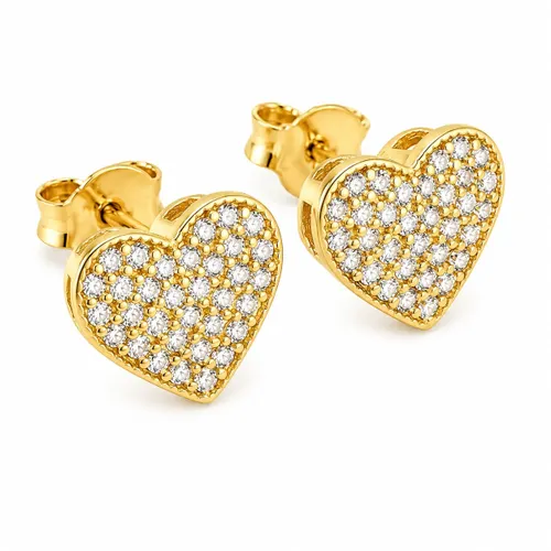 Brinco Coração 7 mm Cravejado com Zircônias em Ouro 18K