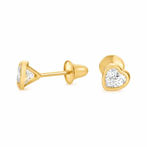 Brinco Infantil Coração em Ouro 18k com Zircônia