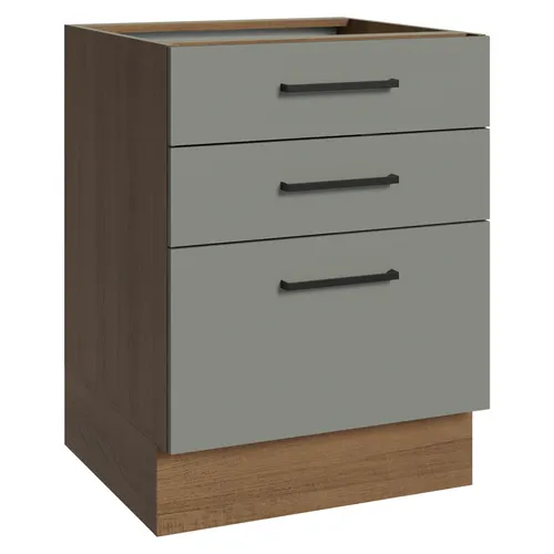 Balcão Madesa Agata 60 x 60 cm 3 Gavetas (Sem Tampo) Rustic/Cinza