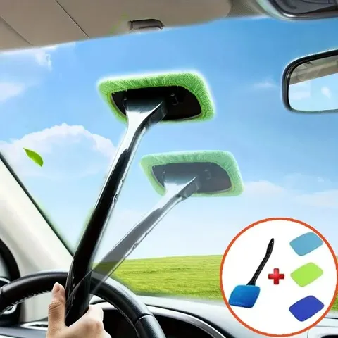 Kit de Escova para Limpeza de Vidros de Carro, Ferramenta de Limpeza de Para-brisa, Limpador de Vidros Internos com Cabo Longo, Acessórios para Carro