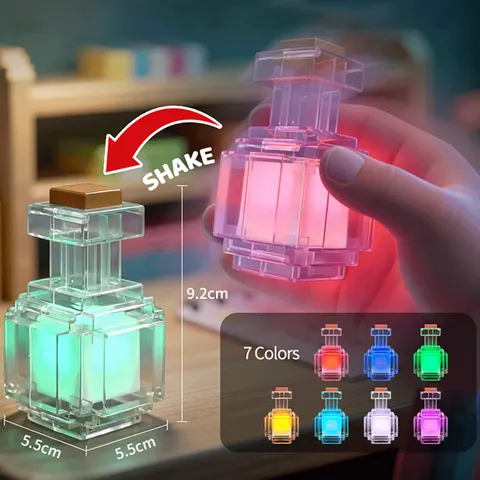 Luminária Noturna Recarregável Mini com 7 Cores, Design de Frasco de Remédio Líquido Pixelizado, Brinquedo de Jogo, Lâmpada Decorativa para Quarto, Presentes Infantis