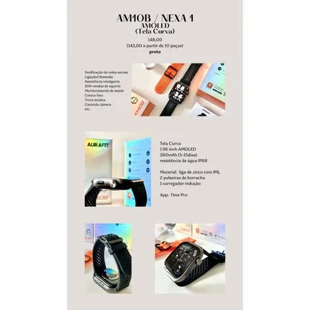 ⌚ Smartwatch AM10B / Nexa 1 AMOLED Tela Curva – Notificações, Chamadas e +100 Modos Esportivos