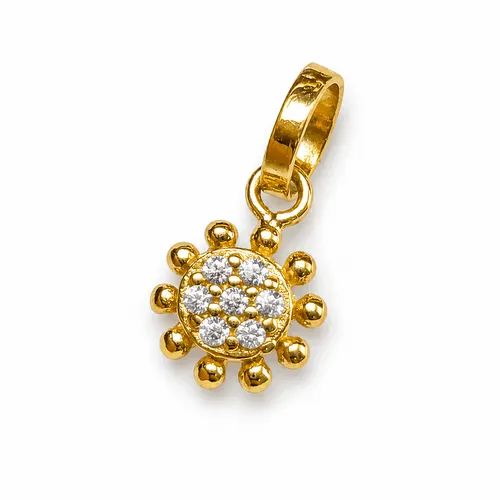 Pingente 7 mm Sol com 10 Bolinhas e 7 Zircônias em Ouro 18K