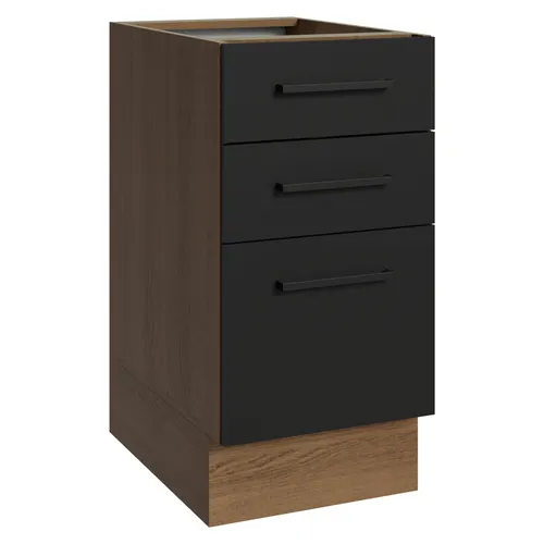Balcão Madesa Agata 40 x 60 cm 3 Gavetas (Sem Tampo) Rustic/Preto