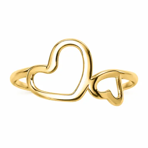Anel Duplo Coração Vazado em Ouro 18K