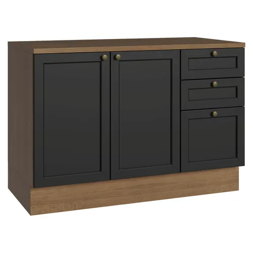 Balcão de Cozinha 120 cm 2 Portas 3 Gavetas Rustic/Preto Vik Madesa