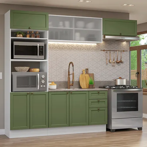 Armário de Cozinha Completa 270 cm Branco/Verde Vik Madesa 03