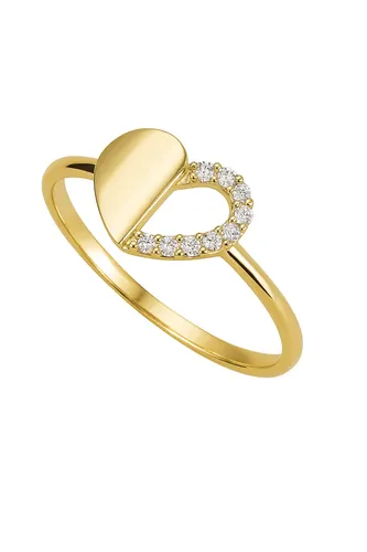 Anel Coração Liso com Detalhe Vazado em Ouro 18K de 7 mm, adornado com Zircônias