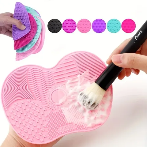 Almofada de limpeza de pincel de maquiagem em forma de maçã de silicone com ventosa para limpeza eficaz de ferramentas cosméticas, 1 peça