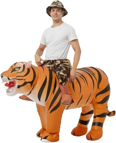 Fantasia de tigre insuflável para adultos, fantasia de Halloween para mulheres e homens, fantasia engraçada para festas de Halloween e eventos de cosplay.