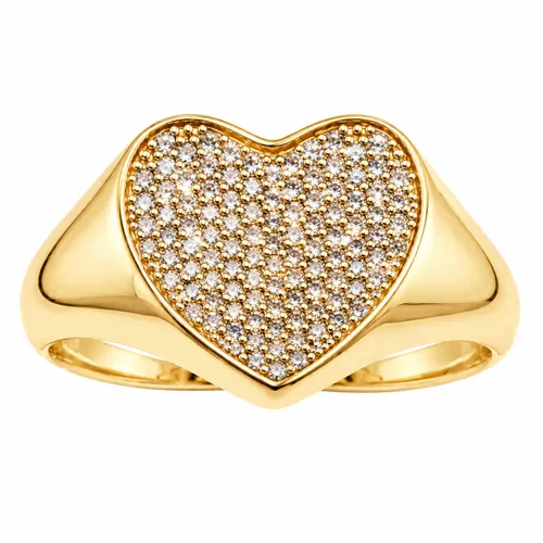 Anel Coração Chapa com Zircônias em Ouro 18K