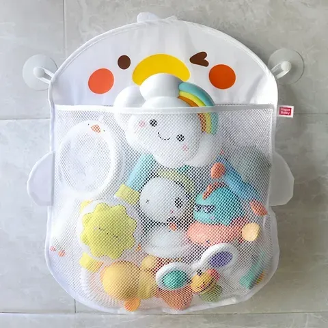 Saco de armazenamento de brinquedos de banho do bebê dos desenhos animados bonito pato malha secagem rápida saco de banho do banheiro com ventosa secagem pendurado saco