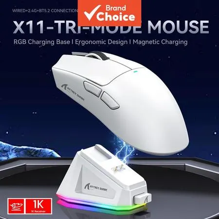 Mouse Gamer Attack Shark X11 59G Ultraleve Tri-Modo, Sensor Paw3311 22000Dpi, Dock Magnético RGB para Gamers FPS