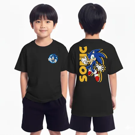 Camiseta Infantil Sonic Camisa 100% Algodão Ouriço Blusa Unissex Jogo Personagem Anéis Velocidade 2 ao 16
