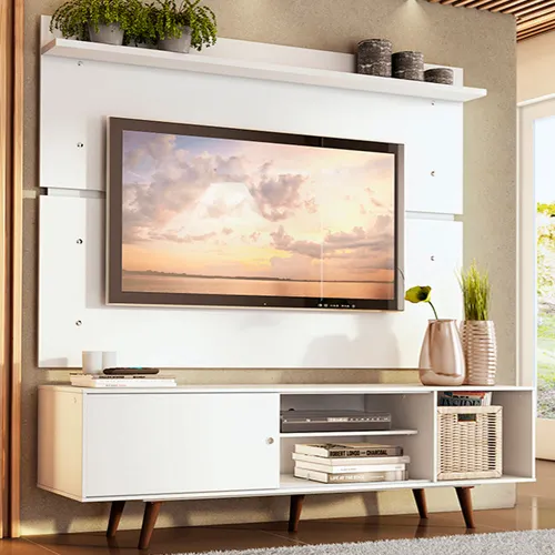 Rack Madesa Dubai e Painel para TV até 65 Polegadas com Pés Branco/Rustic 099B