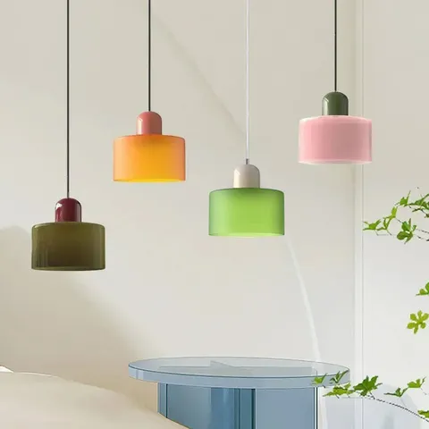 Lustre Vintage de Vidro Manchado Pequeno para Quarto e Sala de Jantar, Luminária Decorativa E27 nas Cores Rosa, Laranja, Verde e Branco