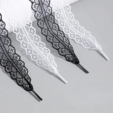 Venda quente cadarços de renda para mulheres sapatos casuais 2.9cm largura cadarço plano para tênis preto branco sapato atacadores accessorices