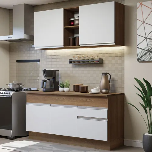 Armário de Cozinha Compacta 150cm Rustic/Branco Glamy Madesa 01