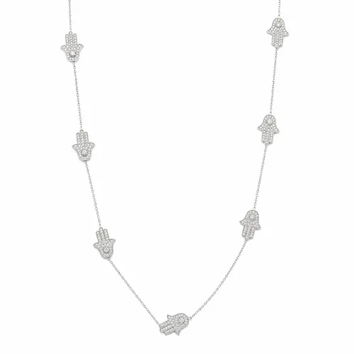 Colar Hamsá 11 mm Cravejada com Zircônias 70 cm em Prata 925
