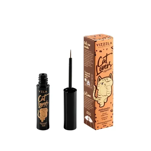 Delineador Líquido Vizzela Cat Lovers Tigrado Marrom 4ml