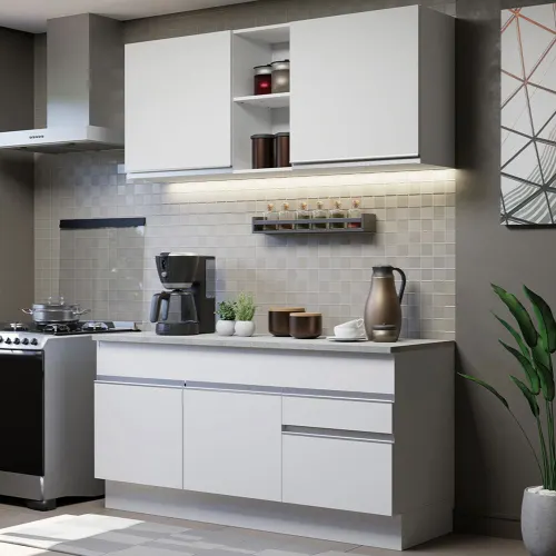 Armário de Cozinha Compacta 150cm Branco Glamy Madesa 01