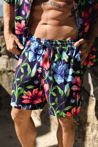 Short Reto Masculino Estampa Floral Anoitecer