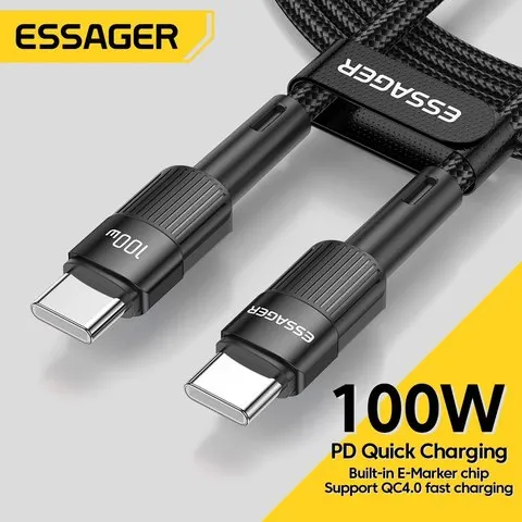 Essager-Tipo C PD Cabo de carregamento rápido, fio carregador, cabo para Macbook, Samsung, Xiaomi, 100W
