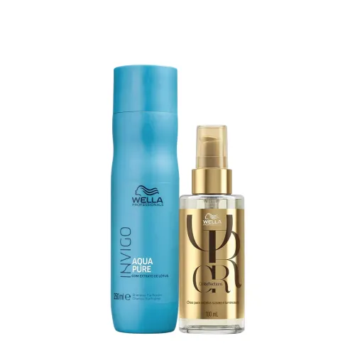 Kit Shampoo Antirresíduos Invigo Balance Aqua Pure 250ml e Óleo Oil Reflections 100ml Wella