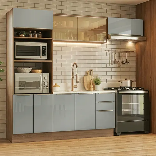 Armário de Cozinha Completa 270 x 60 cm Rustic/Cinza Lux Madesa 08