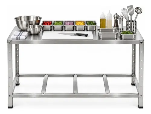 Mesa Aço Premium 120cm Bancada Industrial Cozinha Organizado