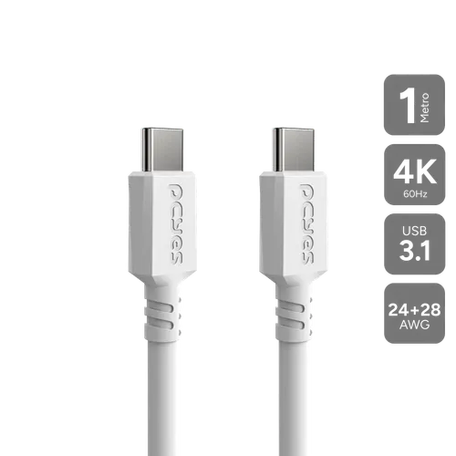 Cabo USB-C 3.1 para USB-C 3.1 PCYES Branco 1 Metro PUCP1B