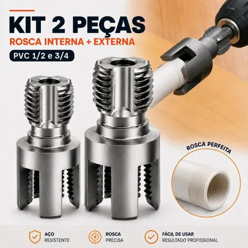 Kit 2 Chaves Rosqueador Tarraxa Cano Tubo PVC 1/2 3/4 Rosca Interna Externa Ferramenta Manual 2 em 1