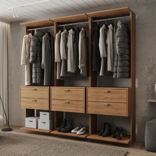 Guarda-Roupas Closet Modulado Alasca 180cm 3 Peças com 6 Gavetas e Cabideiros Freijó Carraro