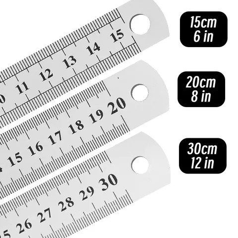Régua reta de metal de aço inoxidável 10p 15-30cm, ferramenta de medição de precisão dupla face, acessórios de régua métrica