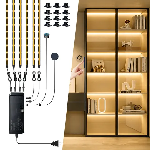 Fita de LED COB com PCB preto, iluminação penetrante em madeira, controle de intensidade por toque, luminária decorativa para vitrines, painel autoadesivo, iluminação para prateleiras de parede