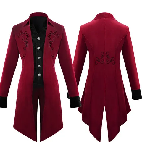 Casaco de cosplay medieval para o Halloween, casaco masculino, estilo steampunk, caftan gótico, smoking vitoriano vintage, roupa para apresentações teatrais.