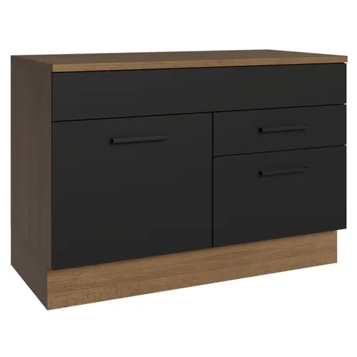 Balcão Gabinete 120 x 60 cm 1 Porta 2 Gavetas Rustic/Preto (Com Tampo) Agata Madesa