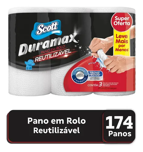 Pano Reutilizável Duramax com 3 Rolos de 58 Unidades Cada Branco Scott