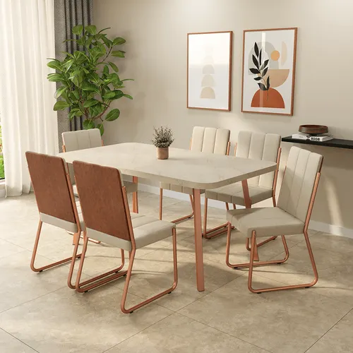 Conjunto Sala de Jantar 6 Cadeiras Ilia Carraro Petra Rosê