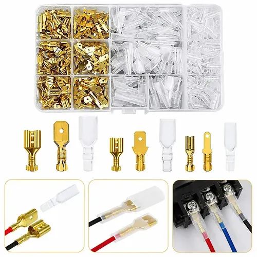 Kit 135 Terminal Faston Conector Elétrico com Capa Isolante Dourado Conectores para Fios Automotivo Moto Eletrônica