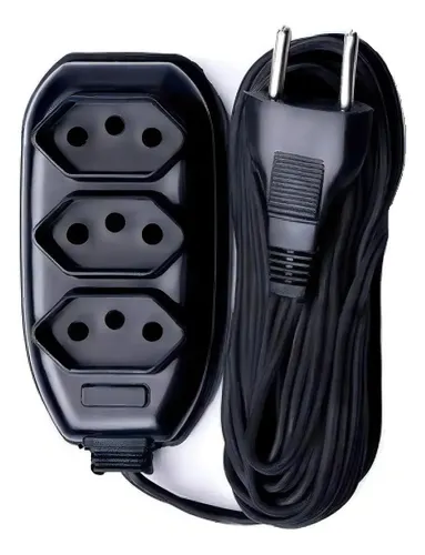 Extensão Cabo 5m Bivolt 3 Tomadas Preto