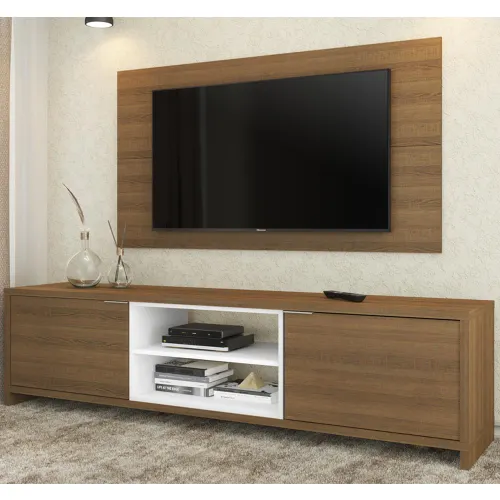 Rack Madesa Metz e Painel para TV até 55 Polegadas Rustic/Branco/Rustic