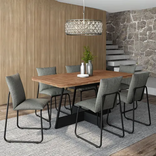 Conjunto de Sala de Jantar 6 Cadeiras Chloe Carraro Nogal Rosê