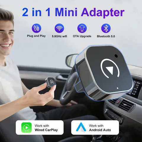 Adaptador 2 em 1 CarPlay/Android Auto 2026: Dongle sem Fio para Apple e Android, Plug and Play, Acessório Universal para Carro - Lançamento Mais Recente