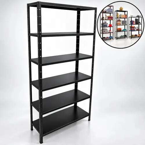 Estante 6 Prateleiras de Aço Livros Ferramentas Quarto Cor Preto Reforçada Marca Cozinha Gourmet Original