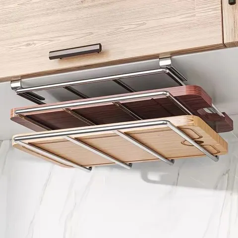 Organizador de Tábua de Corte para Pendurar embaixo do Armário, Suporte para Tábua de Corte e Tampa de Panela, Rack de Armazenamento de Utensílios de Cozinha em Aço Inoxidável